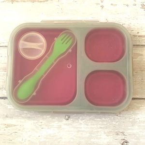 Eco Meal Kit Collapsible Divided Lunchbox Set Purple Pink w/ Lid Spoon Fork
